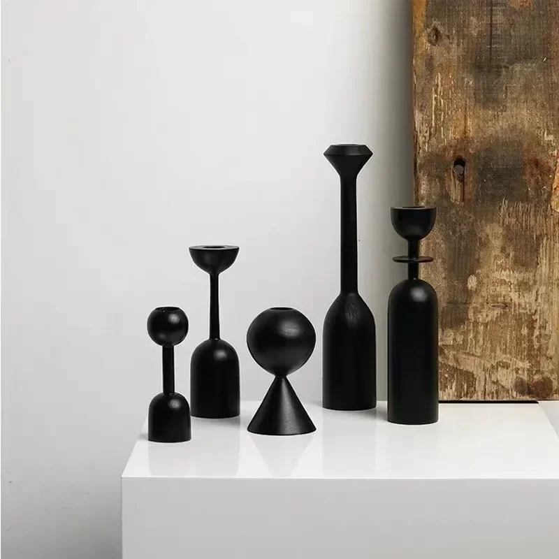 Black Wooden Candle Holder Nordic ins style art decoration hotel model room soft decoration ZM806 candle holders