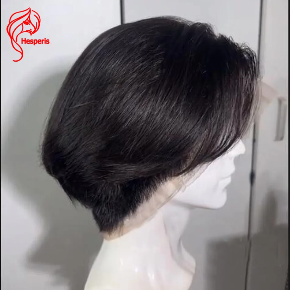 Hesperis Men Wigs Brazilian Remy Full Lace Human Hair Wigs Pre Plcuked Middle Part Shaved Cut Short Wig For Men
