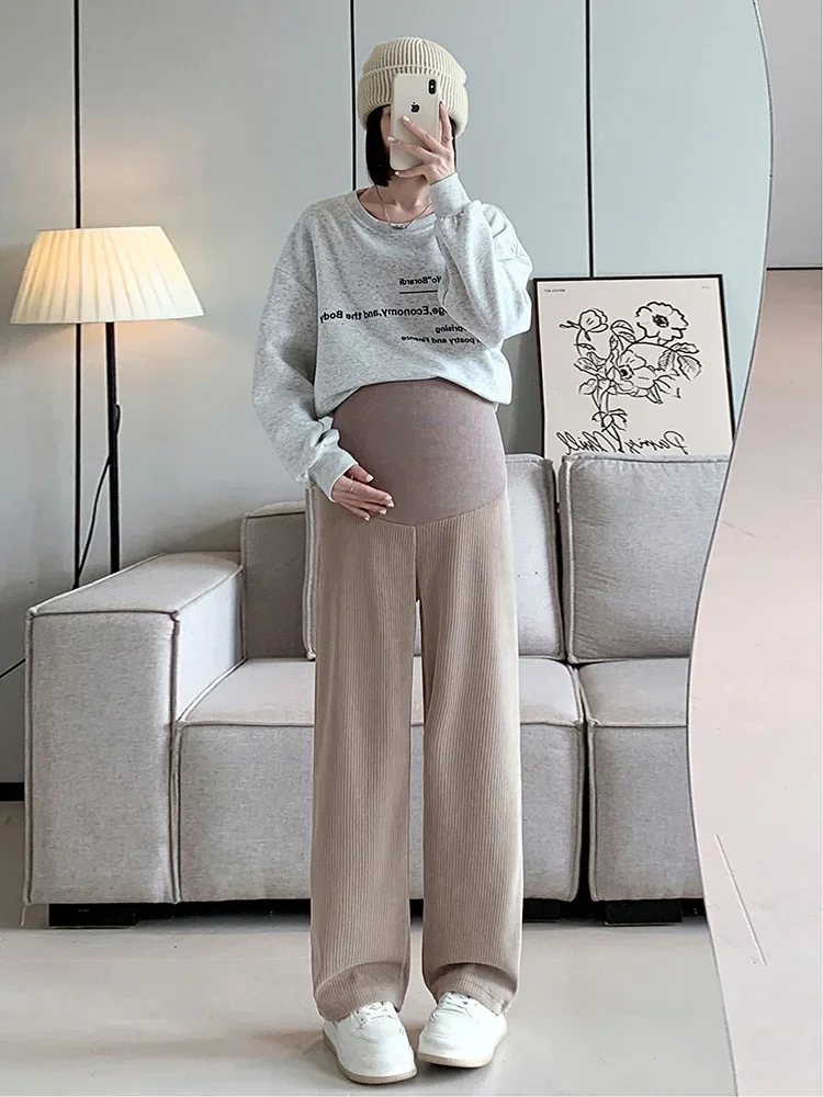 Spring Autumn Fashion Maternity Straight Pants Wide Leg Loose Across High Waist Trousers Clothes for Pregnant Women Pregnancy 2