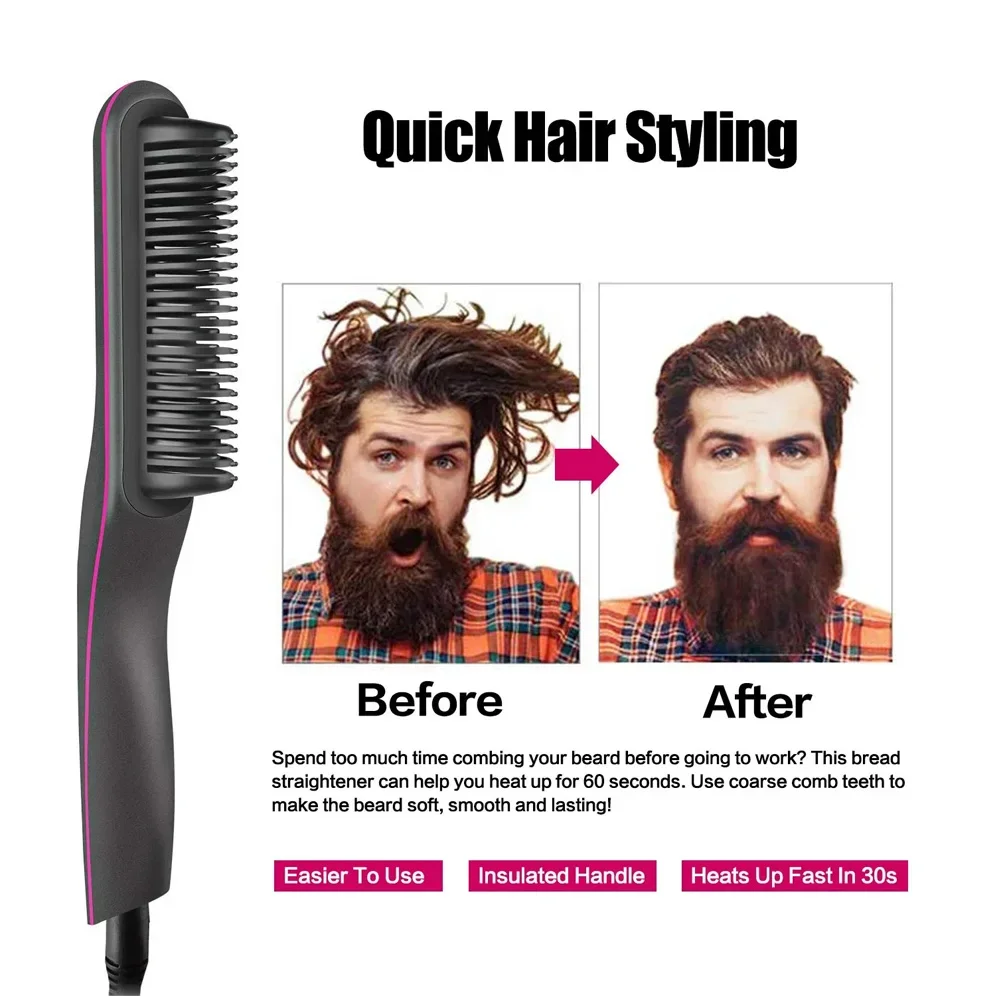 Multifunctional Hair Comb Brush Beard Straightener Hair Straighten Electric Beard Straightening Comb Quick Hair Styler For Men 6