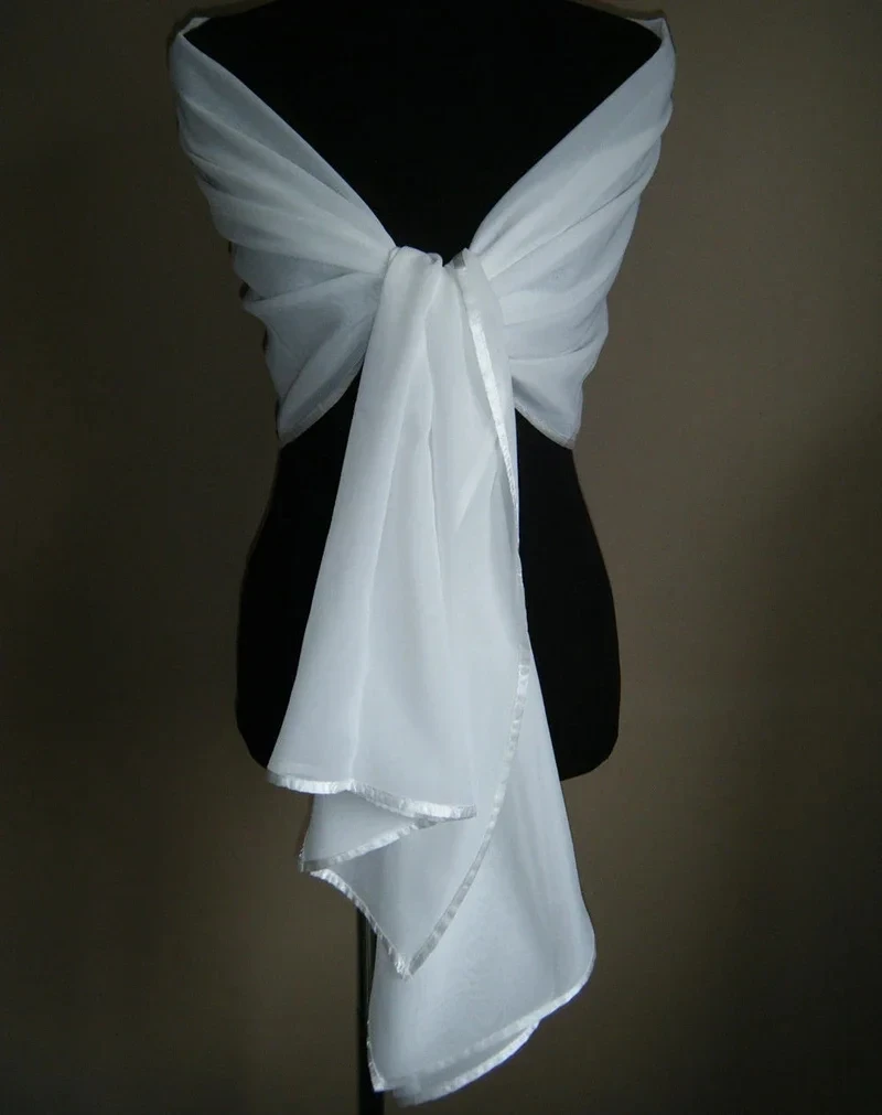 

White/Ivory Chiffon Wedding Jacket Wrap Bridal Shawl SATIN EDGE Wrap Stole Bolero Pashmina Tippe Scarf Shrug