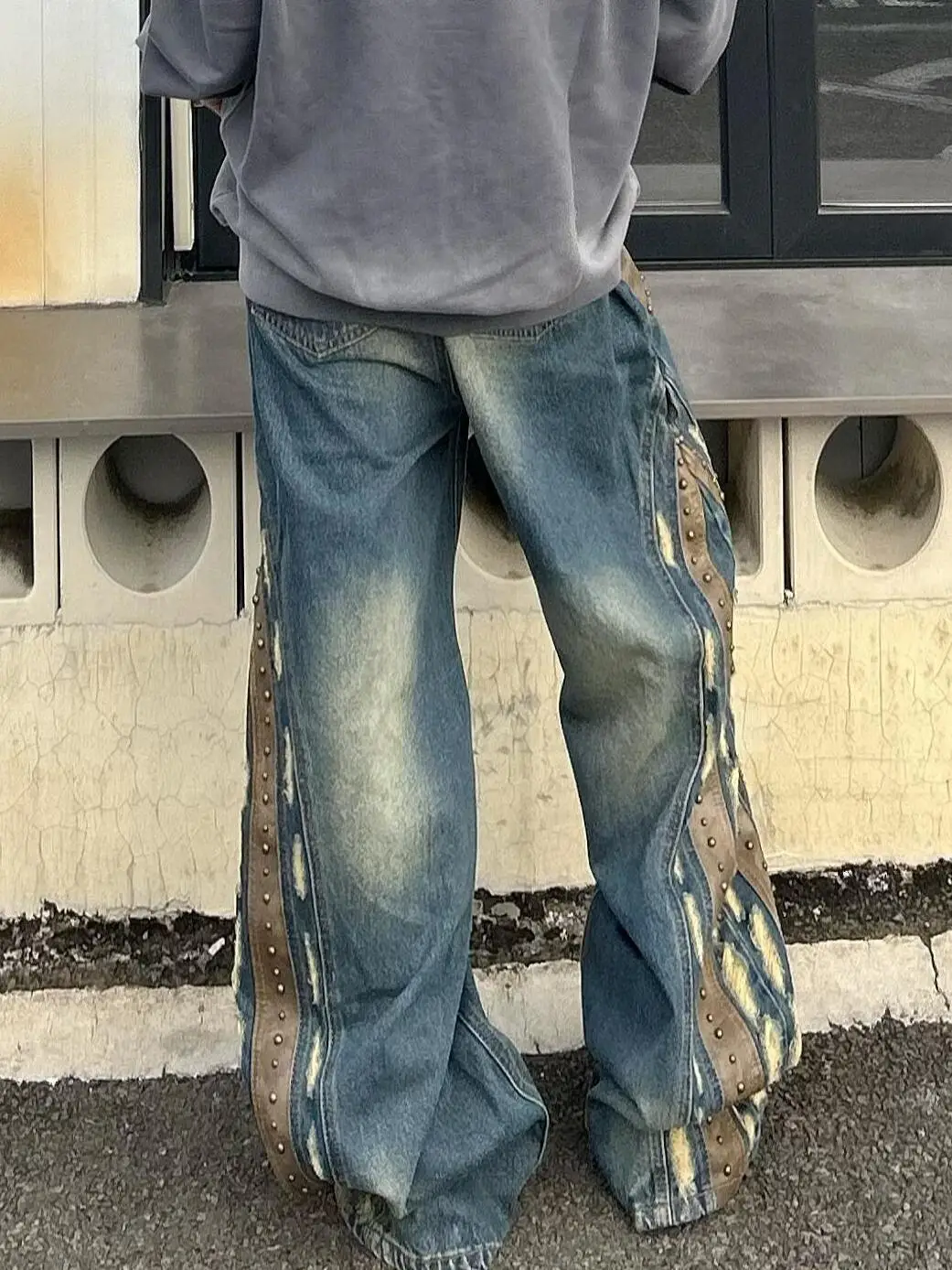 American Vintage Washed Beaded Wide Leg Jeans Fashionable High Street Straight Leg Loose Jeans Harajuku Hip Hop Y2k Trousers 4