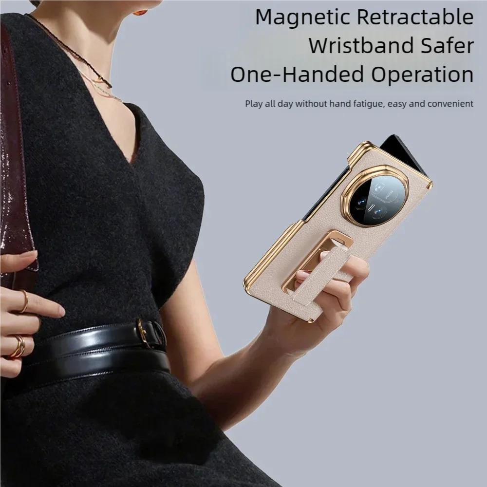 Premium White Genuine Leather Phone Case with Wrist Strap and Hidden Kickstand - Shockproof Design