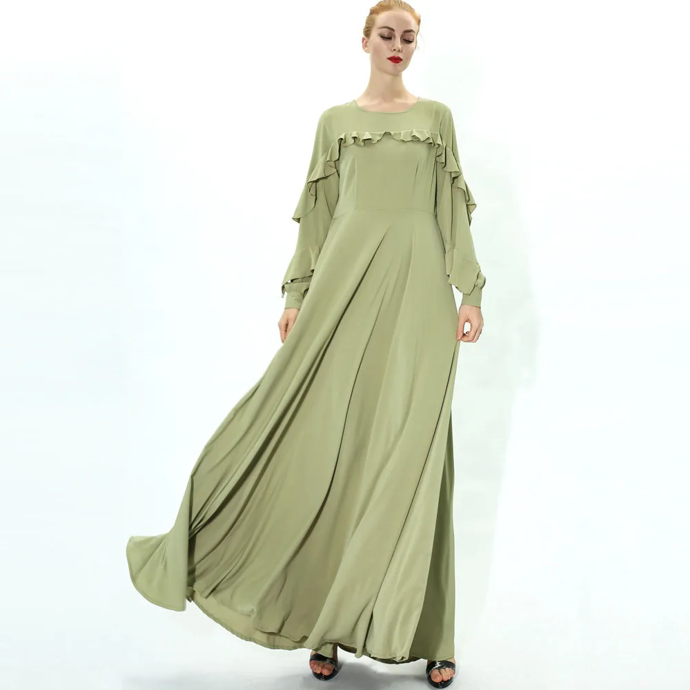 Luxury New Women's Clothing For Turkey Islamic Solid Color Long Sleeved Slim Swing Long Dresses Fall Simple Ladies Dubai Abayas