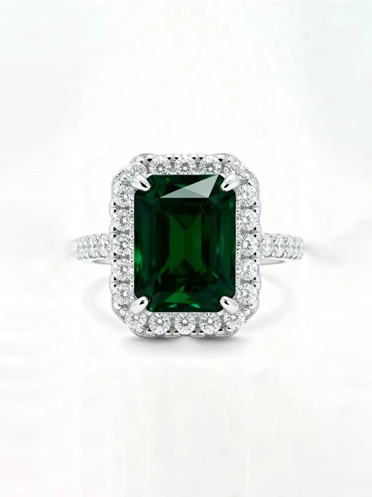 Elegant Green Gemstone Square Ring in Sterling Silver for Women - Luxury Engagement and Wedding Jewelry