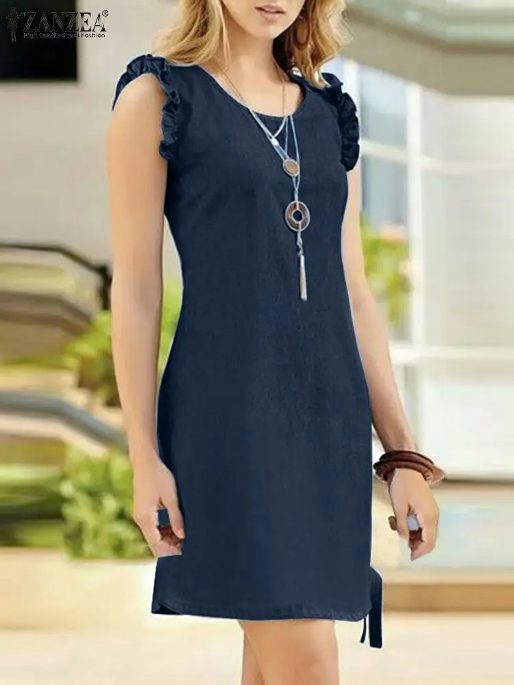 

ZANZEA Casual Ruffles Sundress Summer Fashion Cap Sleeve Dress O Neck Solid Patchwork Dresses Woman Holiday Party Vestidos 2023