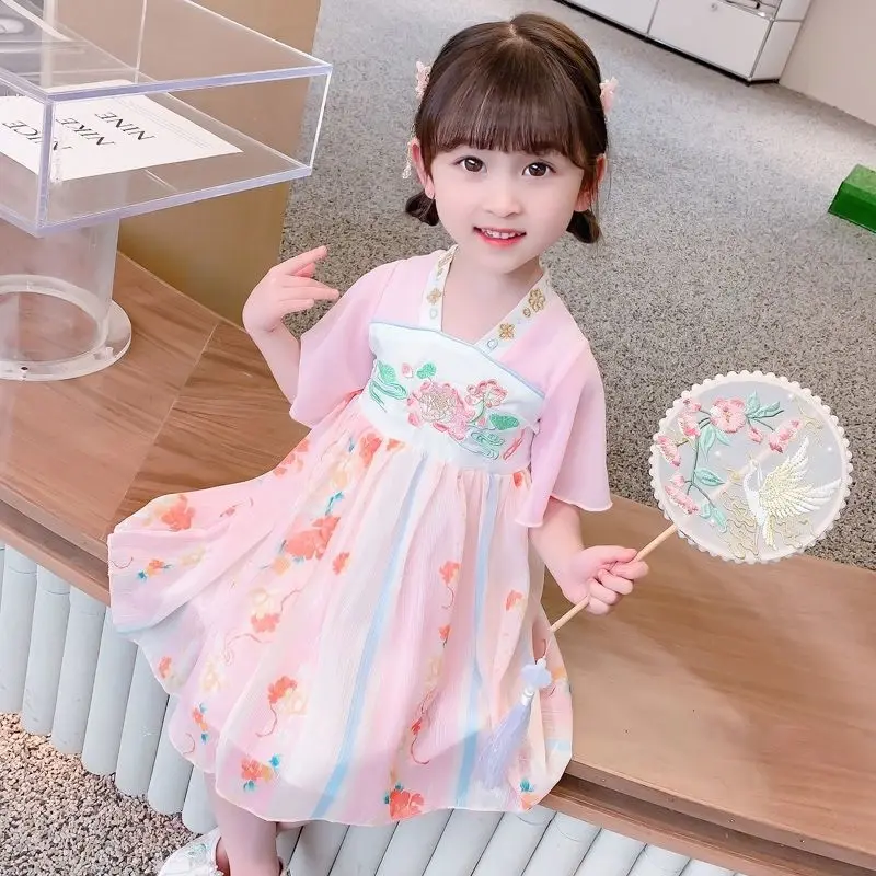 

Cute and Beautiful Children's Women's Summer Super Fairy Hanfu Dress 2023 New Girls' Chinese Style Antique Chiffon Skirt