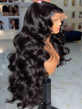 Parrucche Frontali in Pizzo Nero Naturale con Capelli Umani 13x4 HD Trasparenti, Ondulate, Pre-Pizzicate