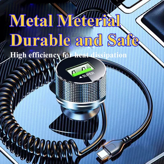 EDEBA Metal USB Car Charger with Type C Cable 12V Super Fast Charging Vehicle Adapter 2 in 1 for iPhone Samsung Huawei VIVO OPPO 2