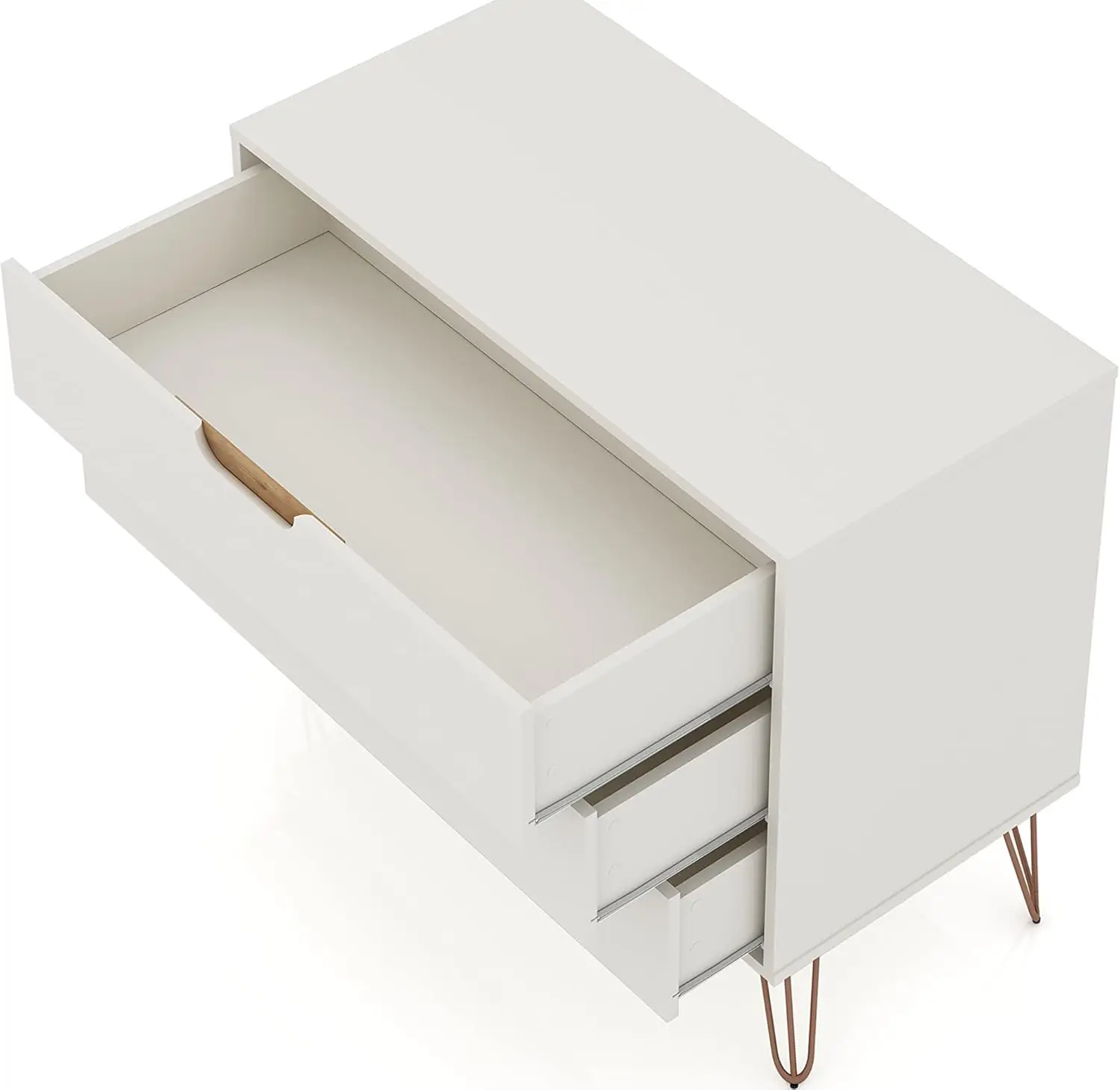 Rockefeller Mid-Century Modern 3 Drawer Bedroom Dresser with Nightstand Set of 2 Off White/Nature Durable construction
