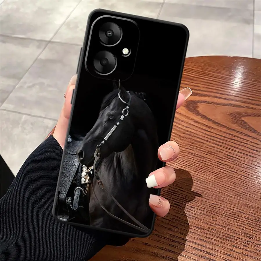 Black Soft Phone Cover with Horse Animal Design