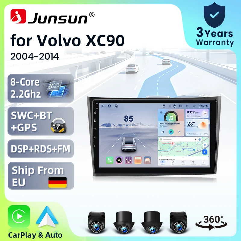 Junsun Sistema Estéreo Inteligente Android 15 de 9 Pulgadas para Volvo XC90 2004-2014, Radio para Auto, CarPlay Inalámbrico, Voz AI, Pantalla Táctil IPS, Reproductor Multimedia Inteligente, Unidad Principal 2 Din, Navegador GPS, Mirror Link, Bluetooth Automotriz, 4G, 8 Núcleos, FM, DSP, RDS, SWC, DAB+ 1