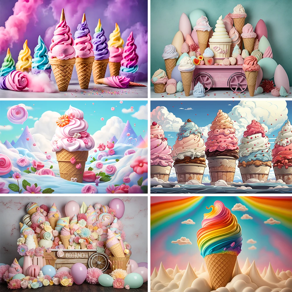 

Bonvvie Party Background Pink Ice Cream Baby Child Portrait Photography Backdrop Kids Birthday Decor Banner for Photo Studio