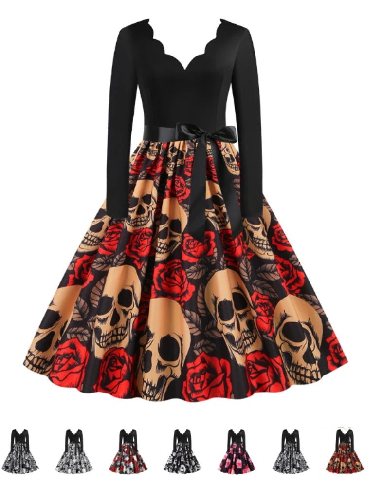 Retro Goth Halloween Party Dresses for Women