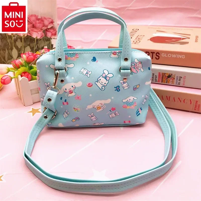 MINISO Sanrio Cartoon PU Leather Cute Kuromi Hello Kitty Women's Casual Dual Use Handheld Crossbody Storage Bag