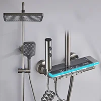 Piano Digital Shower System Ambient Lighting Hot Cold Bathroom Faucets Rain Shower Head White Thermostatic Digital Shower Set 2