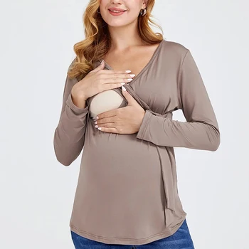 Mama Clothes Maternity Blouses Long Sleeve V-neck Breastfeeding Shirt Tops Pregnancy Clothing Nursing Casual Pregnant Shirts2022 3