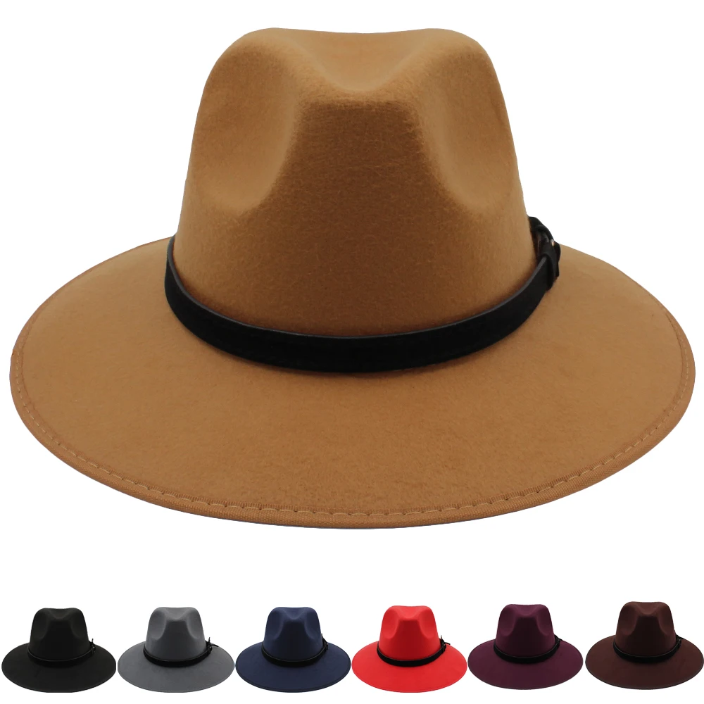 

Men Women Woolen Panama Hats Wide Brim Fedora Caps Trilby Sunhat Classical Retro Party Street Style Travel Size US 7 1/4 UK L