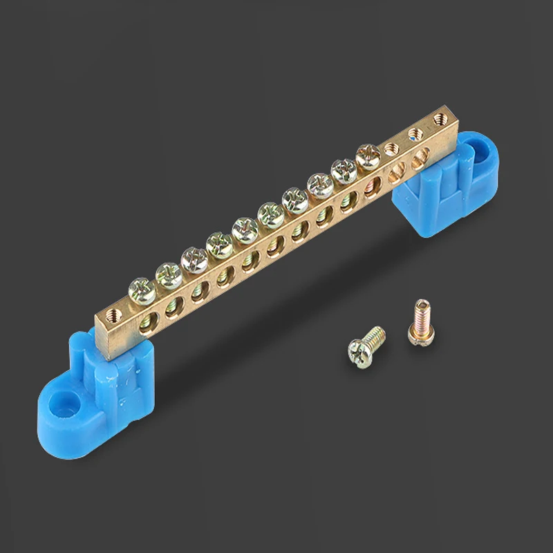 6*9 4/6/8/10/12 Hole Blue Base Zero Ground Row Copper Bar Connection Terminal Wiring Terminal of Distribution Box 1pcs Ground Bar Connector