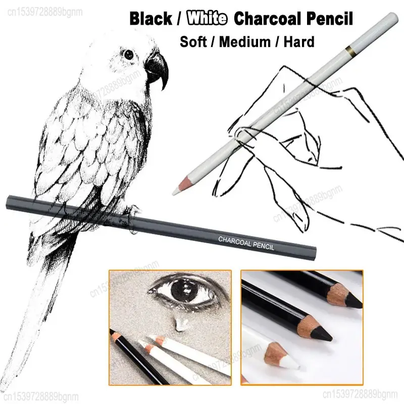 6pcs Soft Medium Hard Charcoal Sticks For Drawing, Sketching And Artwork  Sketch Charcoal Pencils