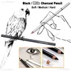 3Pcs 6Pcs Set Black White Sketch Charcoal Pencil Soft Medium Hard 4mm Lead Core Art Drawing Shadow Highlight Details Processing 2