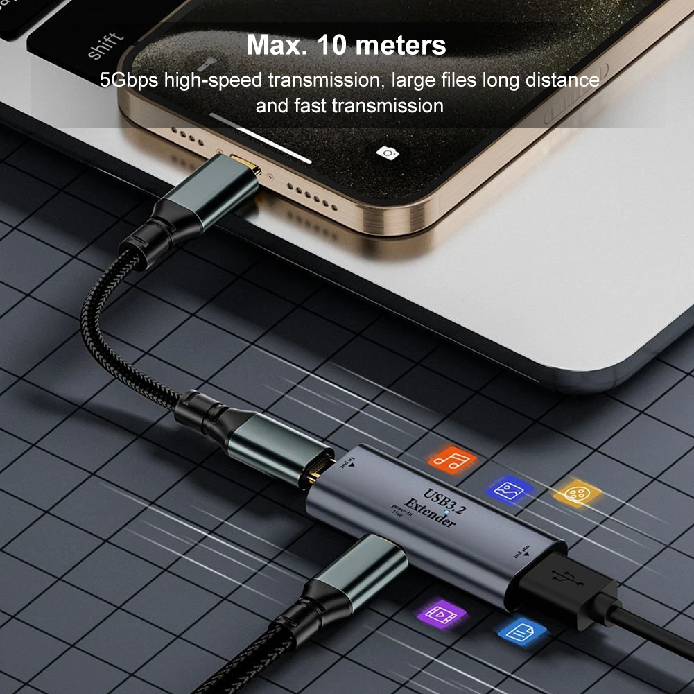 High-Speed USB 3.2 Signal Amplifier Extender, 10m Transmission, Type C to USB A