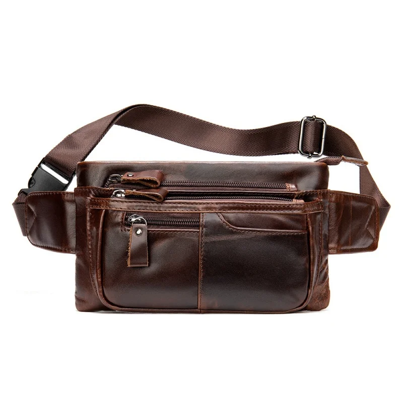 Luxury Genuine Leather Men Waist Bag Vintage Chest Bag Cowhide Shoulder Crossbody Bag Sports Travel Fanny Pack Male Belt Bag