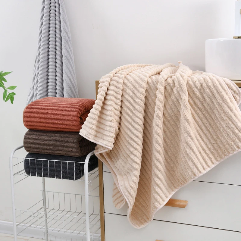 Bath Towels Face Towel Soft Thickened Striped Coral Fleece Microfiber Water-absorbent Not Easy to Shed