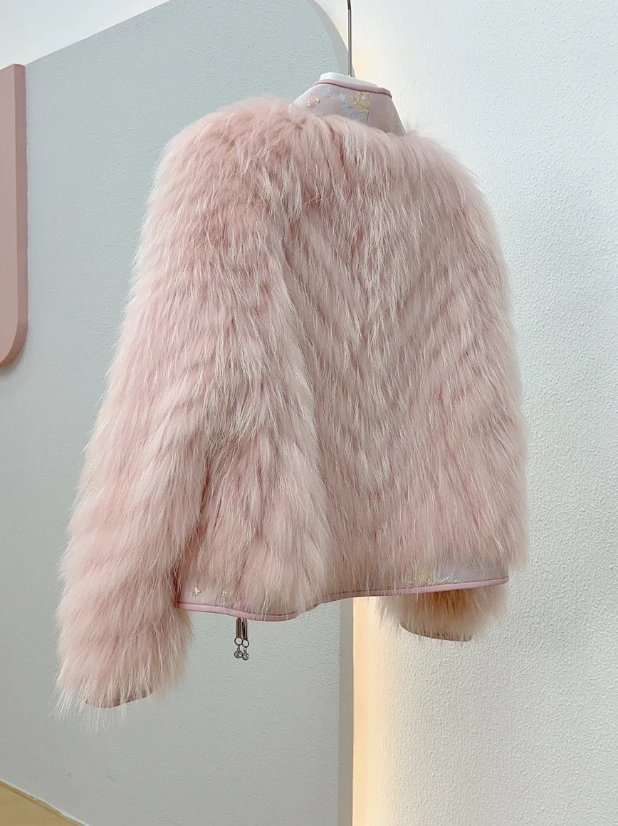 Real Fur of Raccoon Coat China Disc Buckle Single Breasted Female Knitted Jackets 2023 Winter New Thick Warm Fur Women's Clothes