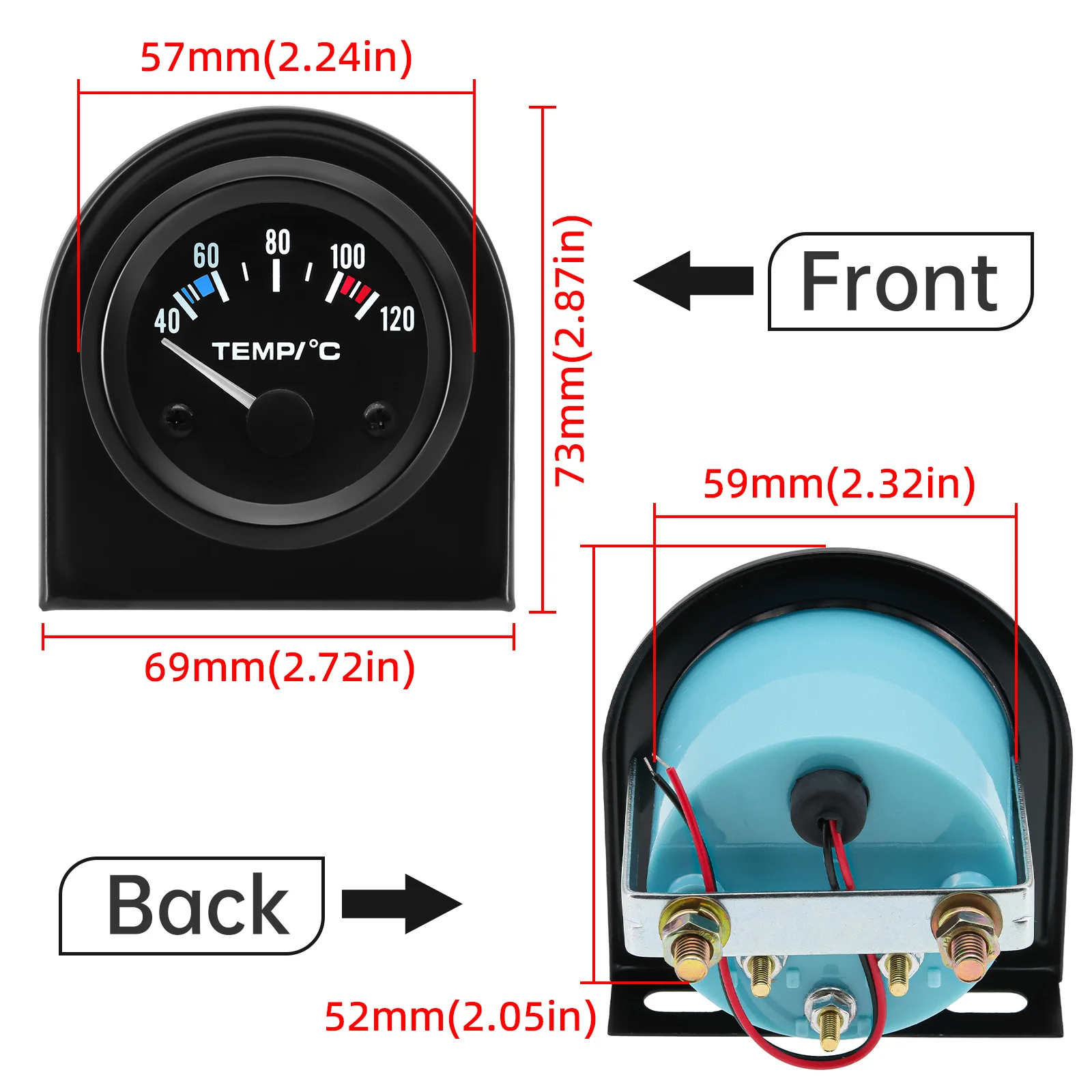 52mm 수온 게이지 40-120 섭씨 수온 센서 조인트 파이프 센서 26/28/32/34/36/38/40mm 호스 어댑터 12V 자동차 용