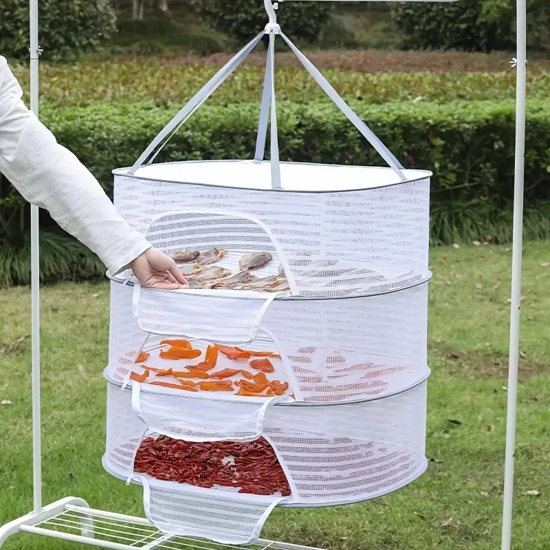 1-3 layer folding fishnet, non-toxic polyester net, 1 pc hanging drying net, suitable for fruit and vegetable herbs, with zip
