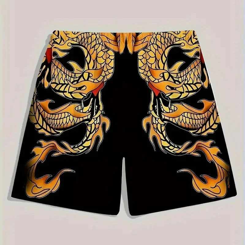 3D Printed Colorful Neon Short Pants For Men Dragon Landscape Pattern Beach Shorts Summer Casual Street Breathable Swim Trunks 5