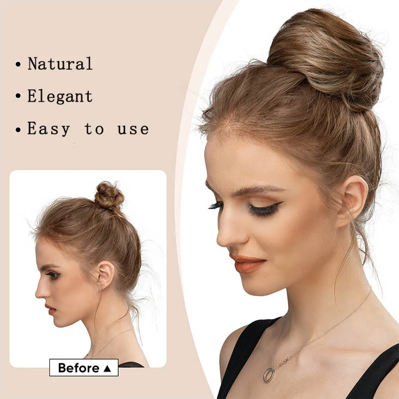 Chignon Sintetico con Cordino in Capelli Lisci di Seta, Adatto per Feste, Matrimoni e Vacanze Femminili - immagine 5
