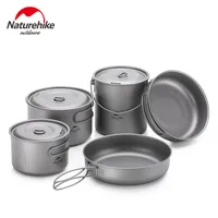 Naturehike Ultralight Outdoor Camping Titanium Pot Set Cooking Titanium Frying Pan Folding Portable Picnic Cookware Equipment 1