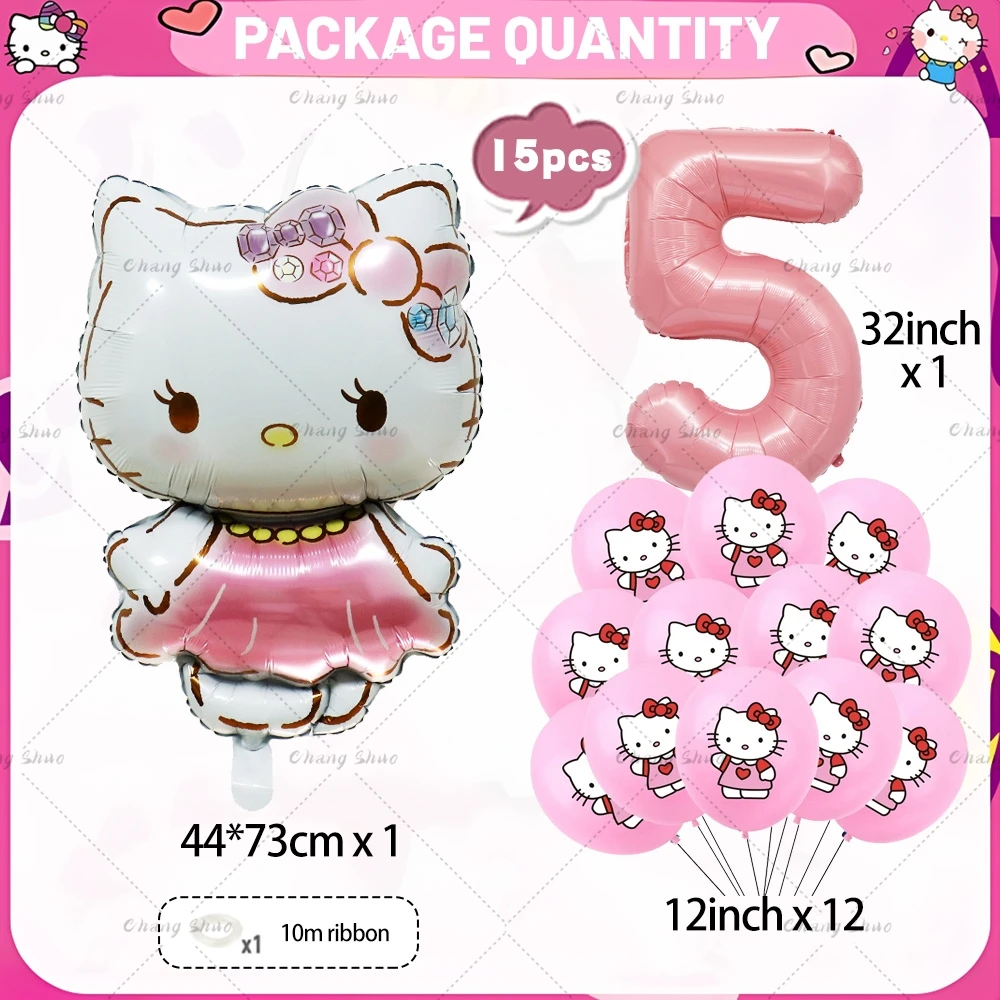 thumbnail image 1 of Hello Kitty, decoraciones para fiestas de cumpleaños, conjunto de globos de papel de aluminio para gatos de dibujos animados, regalos para niñas, suministros para Baby Shower, 1 of 5