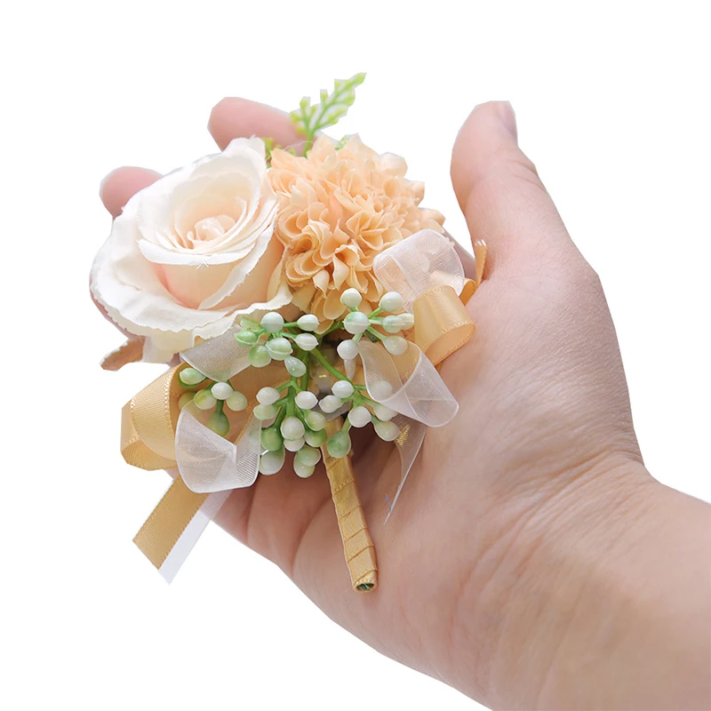 

Silk Rose Boutonniere Groom Artificial Flower Bouquet Corsage Bridal Brooch Pins Buttonhole Wedding Party Ceremony Jewelry