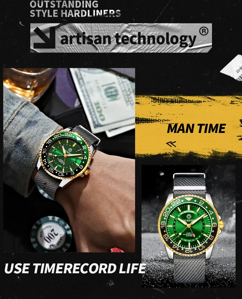 OCHSTIN 2022 Watch For Man Quartz Men Watches Luminous Dial Green Male Clock Pilot Fashion Business Wristwatch Relogio Masculino