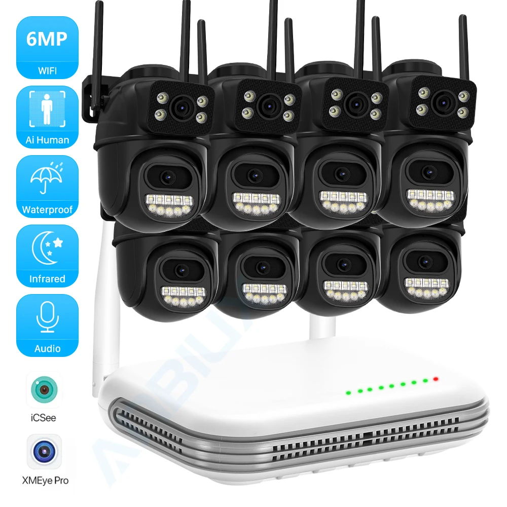 Wireless CCTV System WiFi Camera Kit 6MP 3K IP Cameras With Dual Lens ...