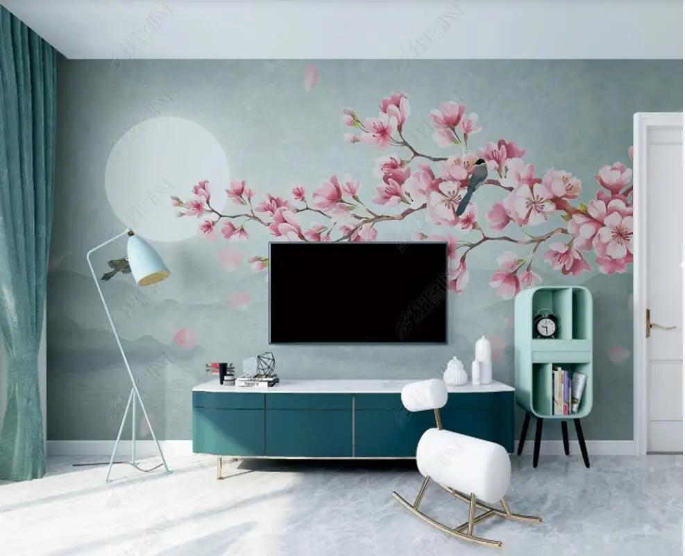 

custom photo mural 3d flowers wallpapers Chinese style flower and bird peach blossom decor living room wallpapers for walls 3d