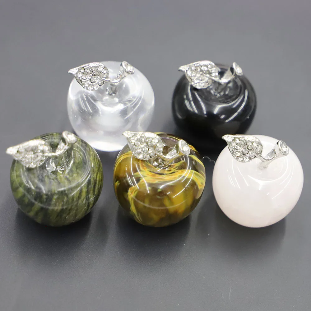 30*26MM New Natural Stone Apple Statue Ornament Healing Mixed Color Charm Room Gemstone Carved Figurine Gem Home Decoration 4Pcs