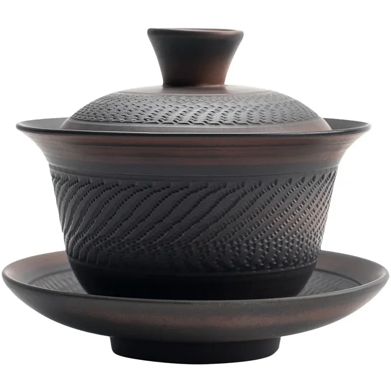 

Purple Pottery Gaiwan Ceramic Handmade Household Kung Fu Tea Set Tea Ceremony