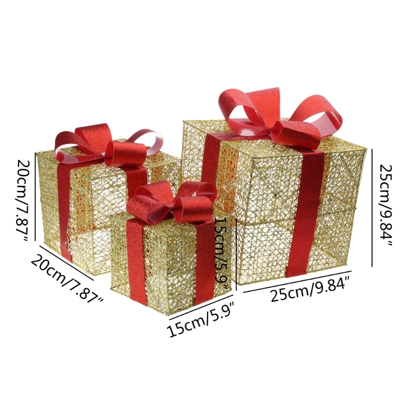 Set of 3 Christmas Lighted Gift Box Decoration with US Plug for Holiday Wedding 6