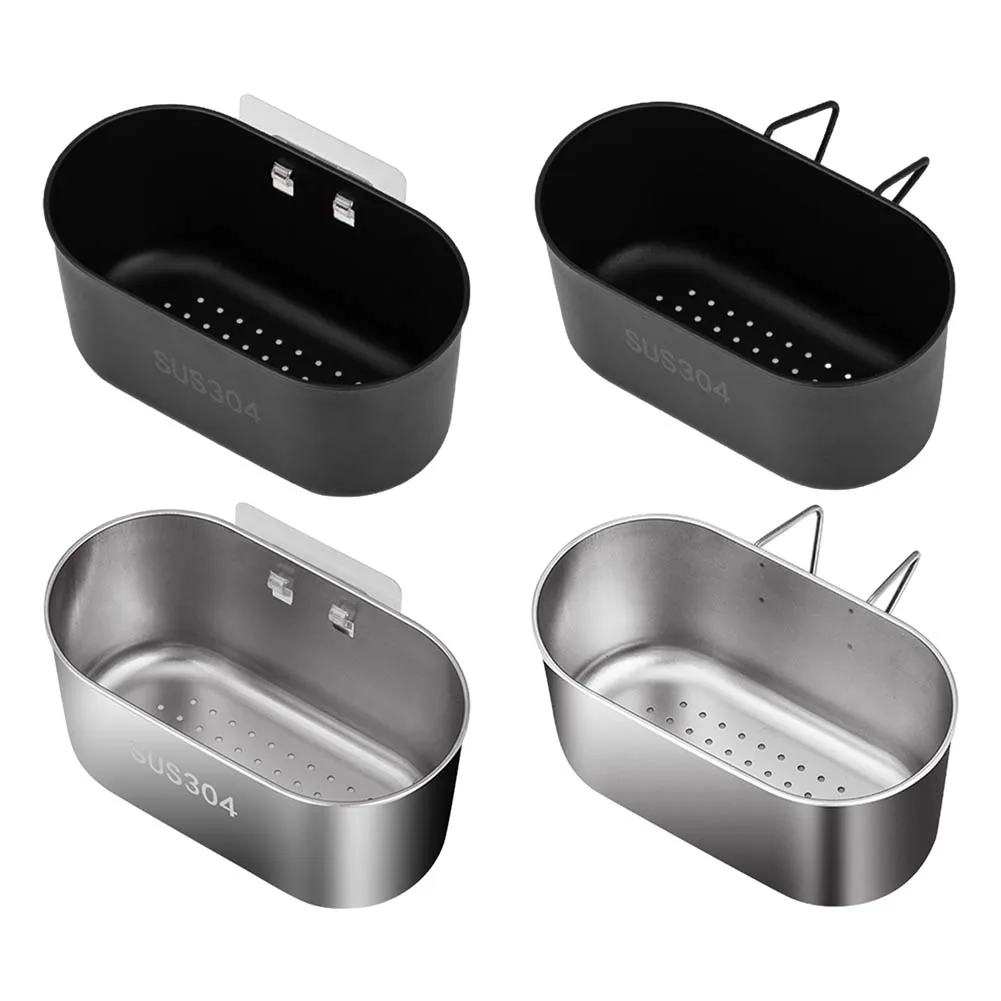 Stainless Steel Oval Shape Drain Holder Kitchen Vegetable Fruit Filter Sink Shelf Hanging Storage Strainer Basket