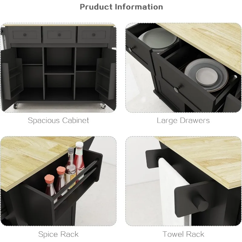 Mobile Island on Wheels, Rolling Kitchen Island Cart with Drop Leaf, Kitchen Table for