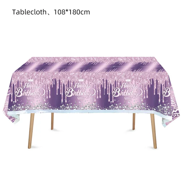 Regenbogenfarbene Diamant-Themen-Partyartikel: Teller, Servietten, Becher, Tischdecke – Kindergeburtstags- und Babyparty-Dekoration in Lila, Rosa, Blau – Detail 8