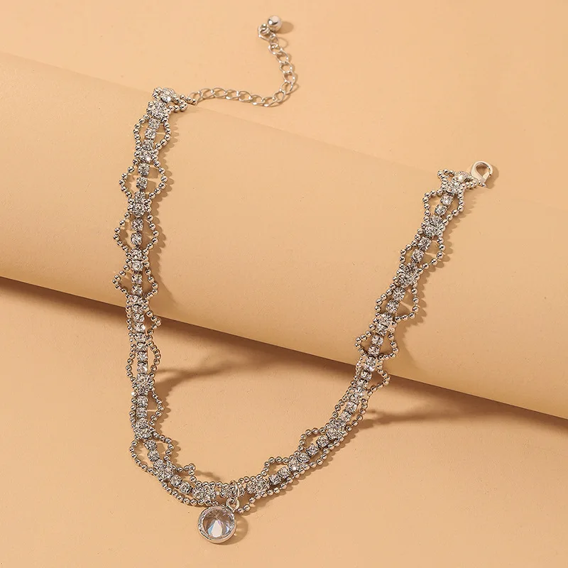 

European and American Crystal Mesh Clavicle Chain Simple and Short Chokerins Necklace