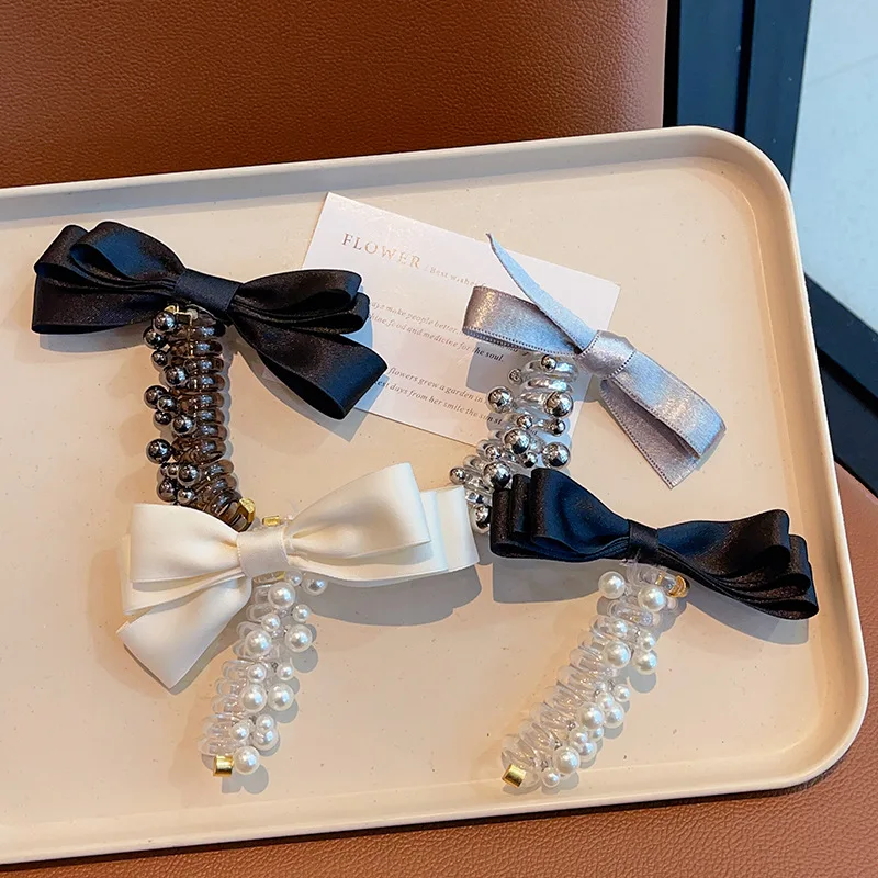 Children's Silver Bow Hair Band Girls Beads Phone Line Headband Ponytail Girl Bubble Braid Hair Artifact