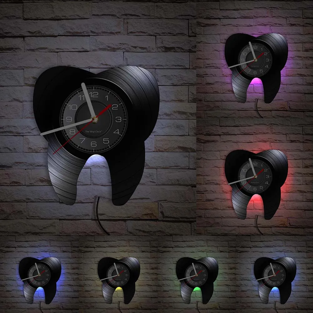 Tooth Shaped Laser Cut Longplay Wall Clock For Dental Clinic Orthodontist Office Vinyl Record Wall Clock Dentist Hygienist Gift 6