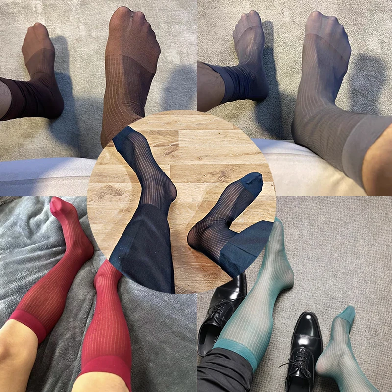 5Pairs Formal Suit Wear Tube Socks Men's  Sheer Stocking Business Dress Stockings Sheer Exotic Sexy Socks See Through