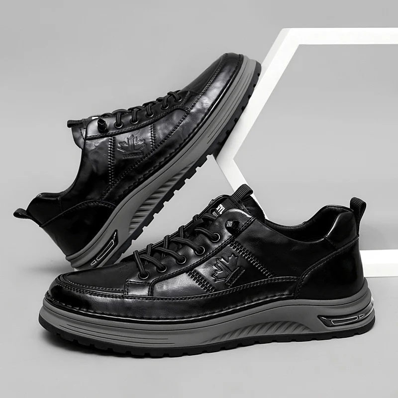 Spring and Autumn Luxury Mens Casual Shoes Genuine Leather Business Office Oxford Shoes Antiskid Wear-Resistant Running Sneakers